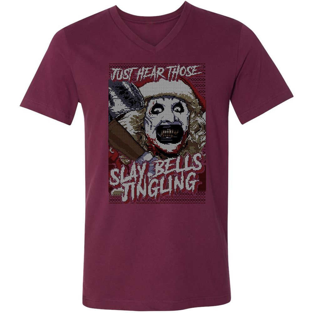 Slay Bells Jingling Unisex V-Neck T-Shirt - Maroon - 6
