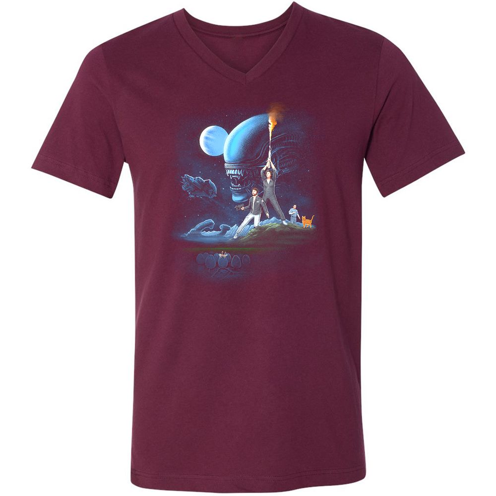 Unisex V-Neck T-Shirt - DJBBM2E9 - Maroon - 6