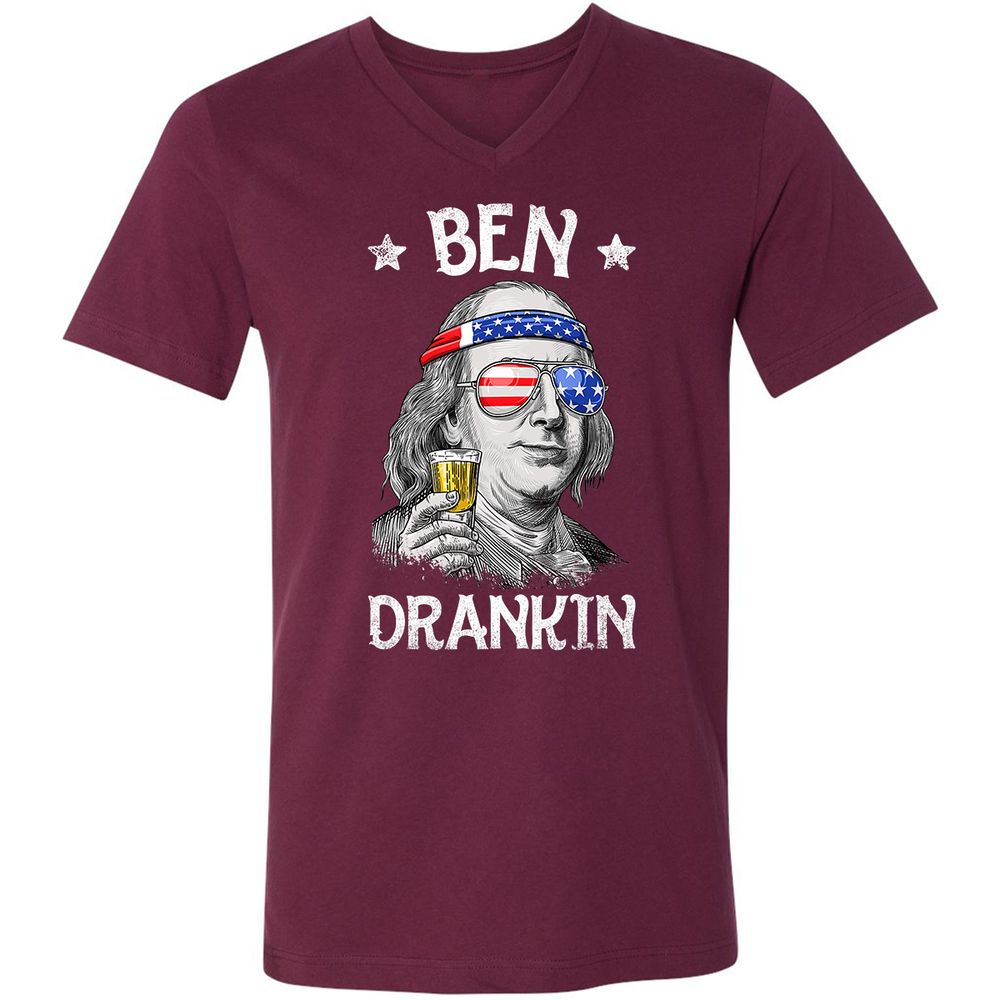 Unisex V-Neck T-Shirt - 8LX3S7S1 - Maroon - 6