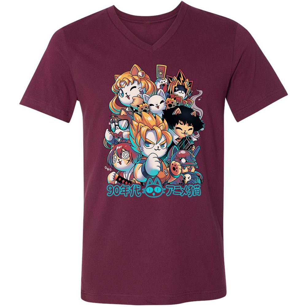 Unisex V-Neck T-Shirt - Z3YFLQVN - Maroon - 6