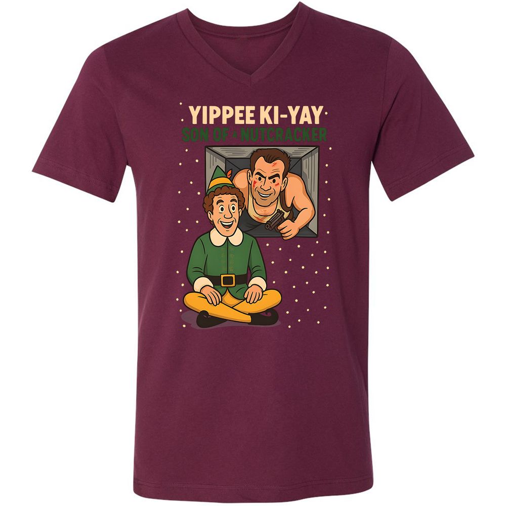 Unisex V-Neck T-Shirt - XKWK27BP - Maroon - 6