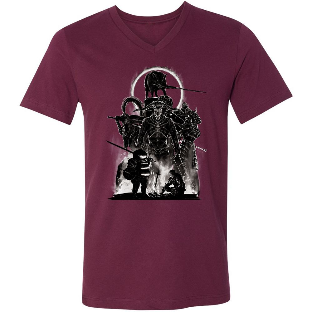 Unisex V-Neck T-Shirt - J7ELS2F8 - Maroon - 6