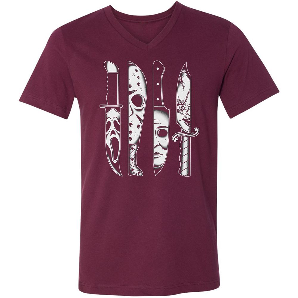 Unisex V-Neck T-Shirt - 91R624YQ - Maroon - 6
