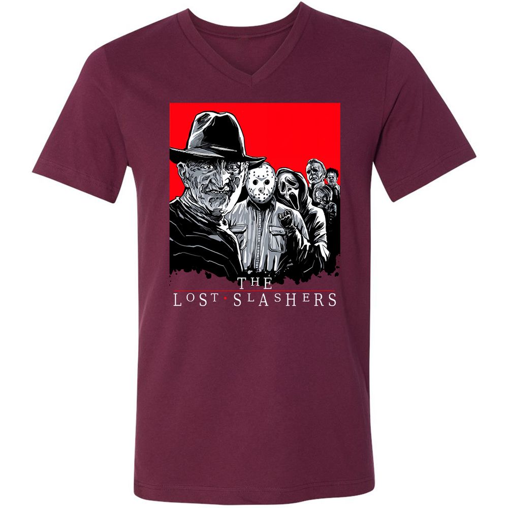 Unisex V-Neck T-Shirt - S7BNWG98 - Maroon - 6