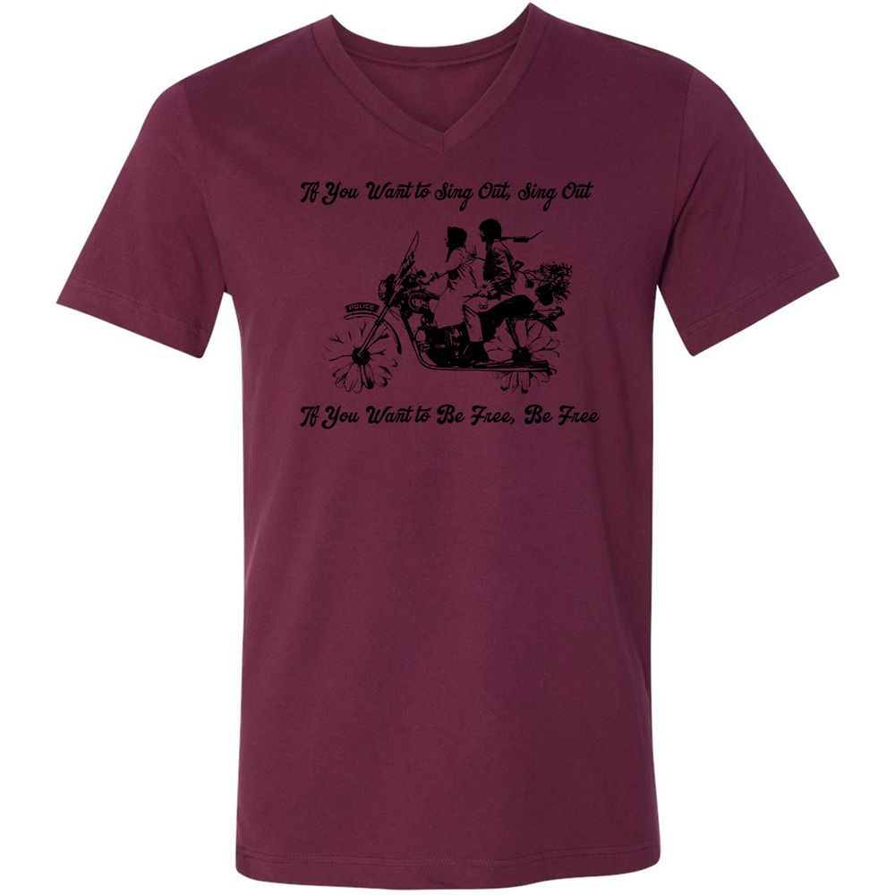 Unisex V-Neck T-Shirt - KY3AED8C - Maroon - 6