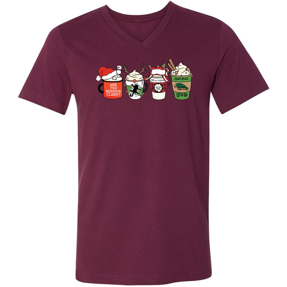 Unisex V-Neck T-Shirt - DUD7N2R2 - Maroon - 6