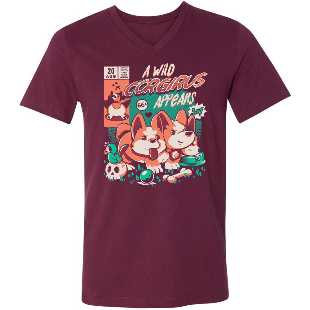 Unisex V-Neck T-Shirt - 3FWEV9N8 - Maroon - 6