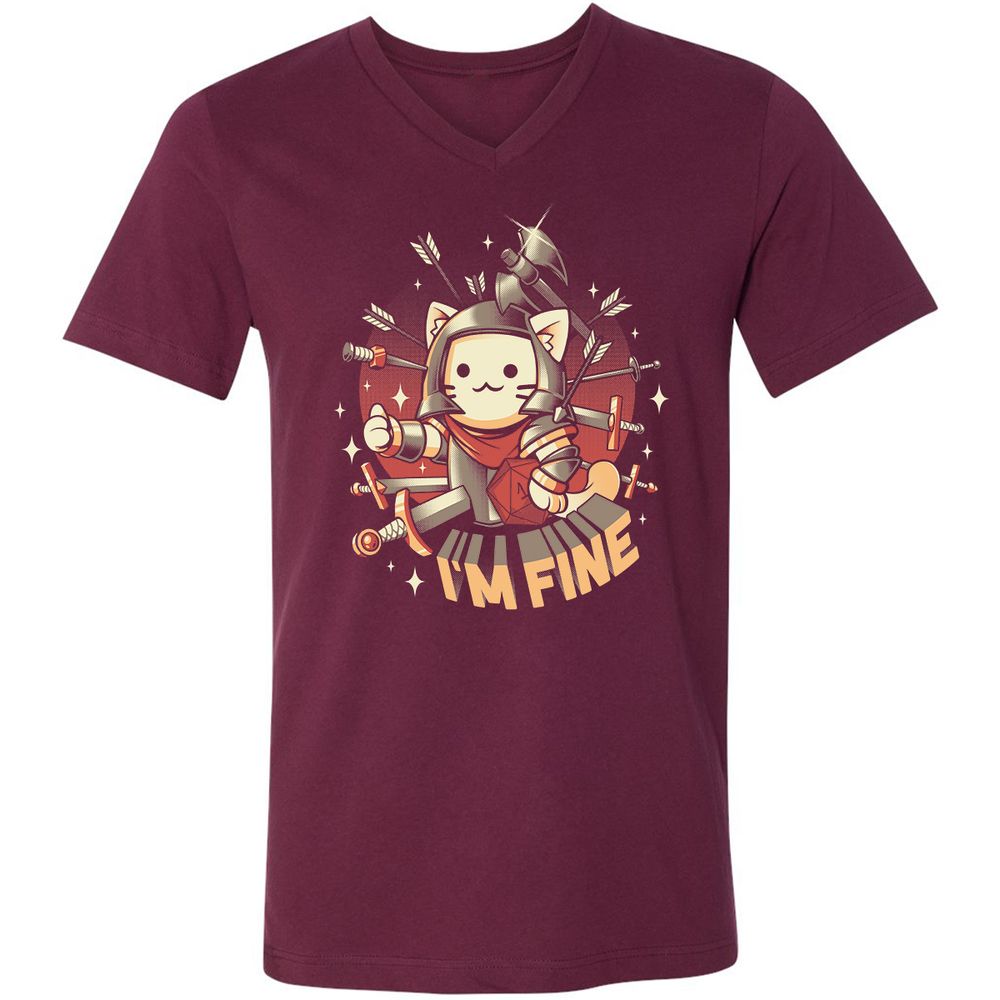 Unisex V-Neck T-Shirt - QXWVDEK6 - Maroon - 6