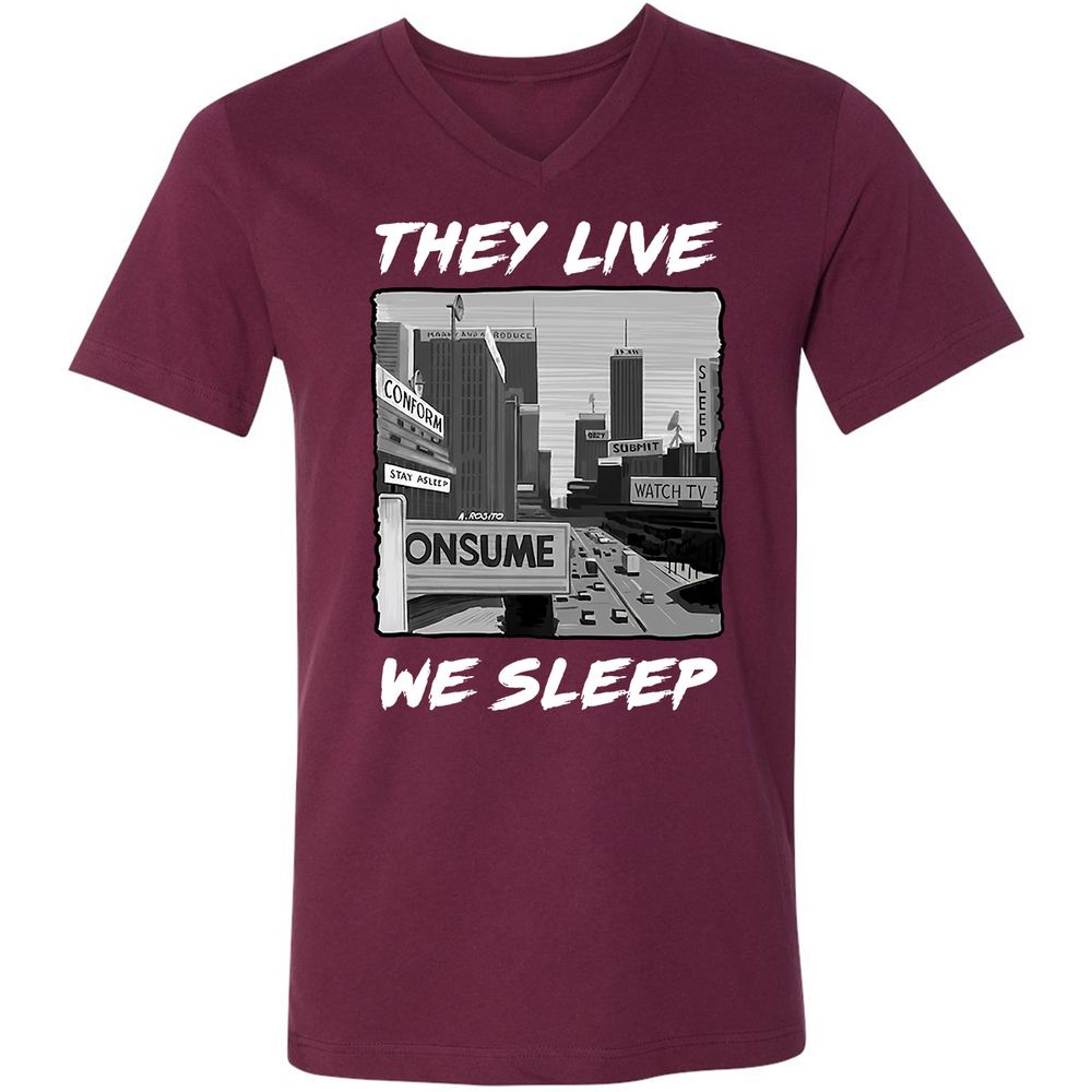 Unisex V-Neck T-Shirt - BELRJUTB - Maroon - 6