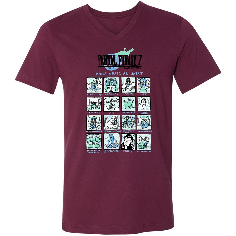 Unisex V-Neck T-Shirt - RRKAWG9L - Maroon - 6