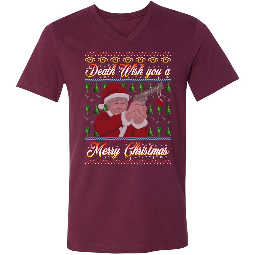 Unisex V-Neck T-Shirt - FZVM2GH4 - Maroon - 6