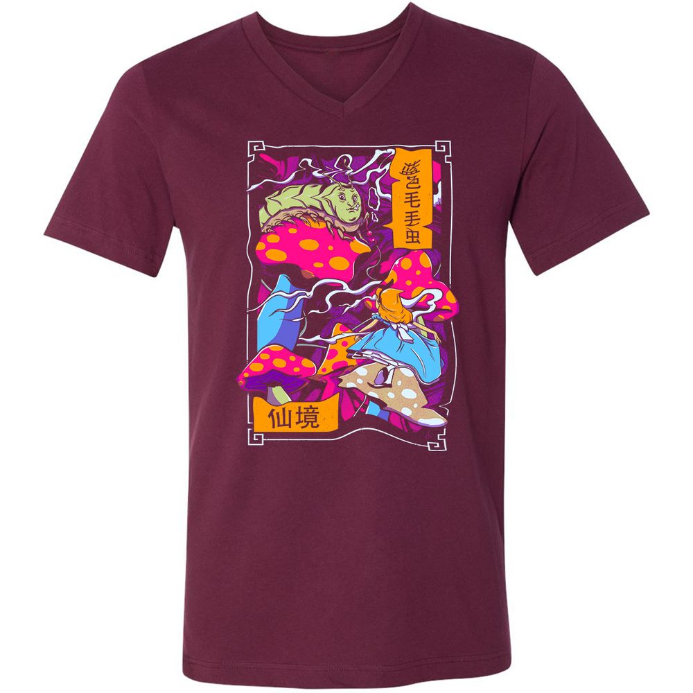 Unisex V-Neck T-Shirt - 3CE1Q7VT - Maroon - 6