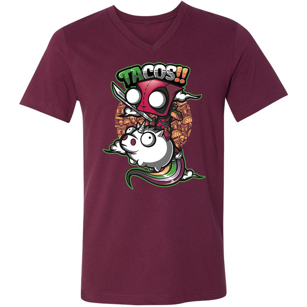 Unisex V-Neck T-Shirt - HBZCTNRH - Maroon - 6