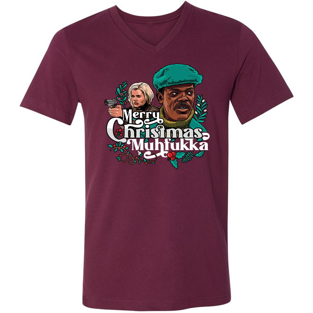 Unisex V-Neck T-Shirt - PVQ6LE66 - Maroon - 6