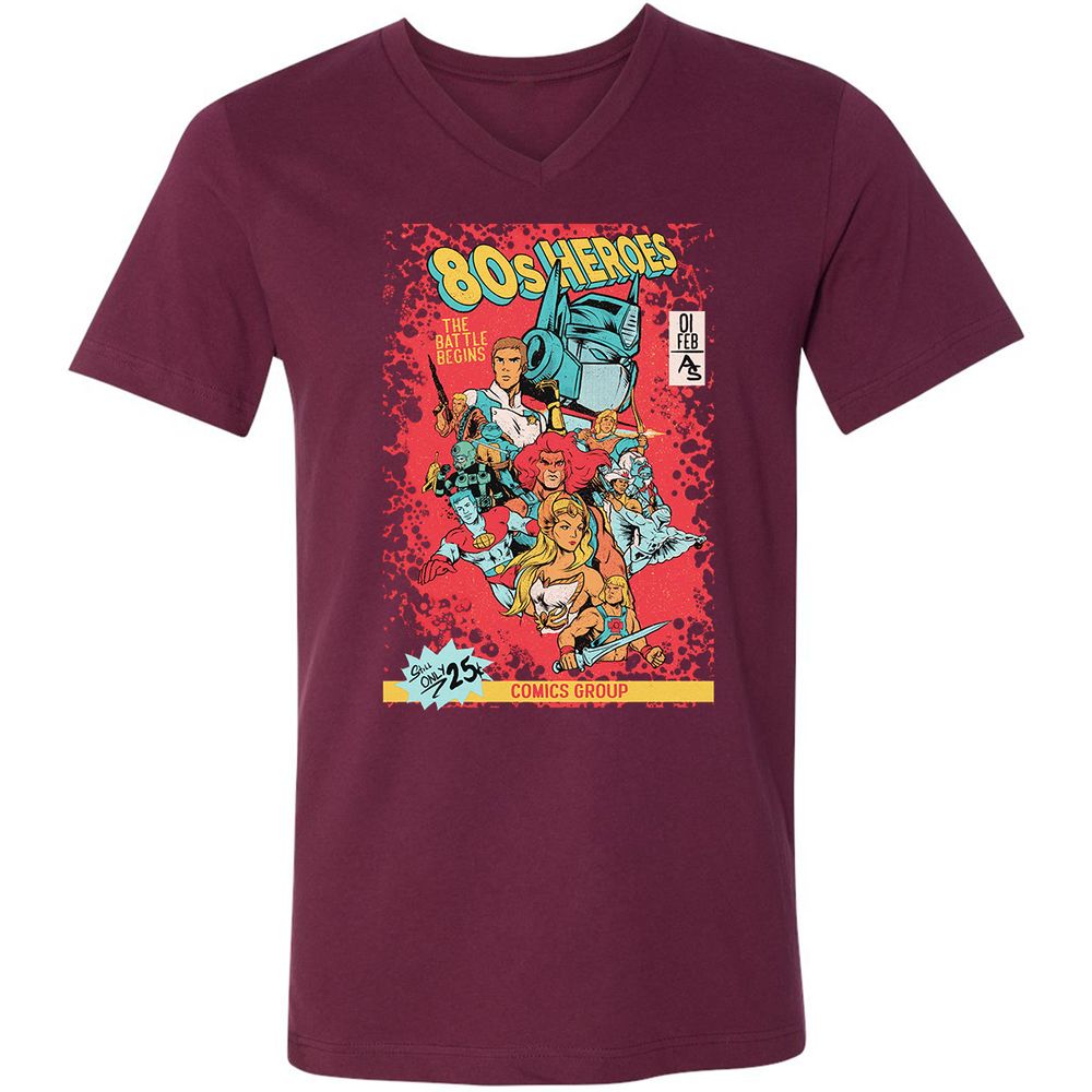 Unisex V-Neck T-Shirt - 3DFSFQZP - Maroon - 6