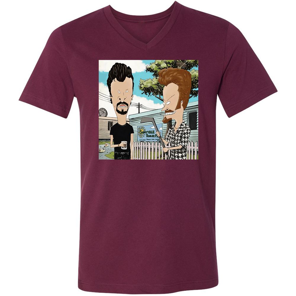 Unisex V-Neck T-Shirt - RGEPDWUW - Maroon - 6