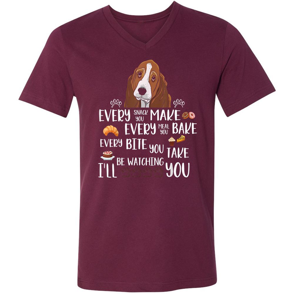 Unisex V-Neck T-Shirt - D66MJU5H - Maroon - 6