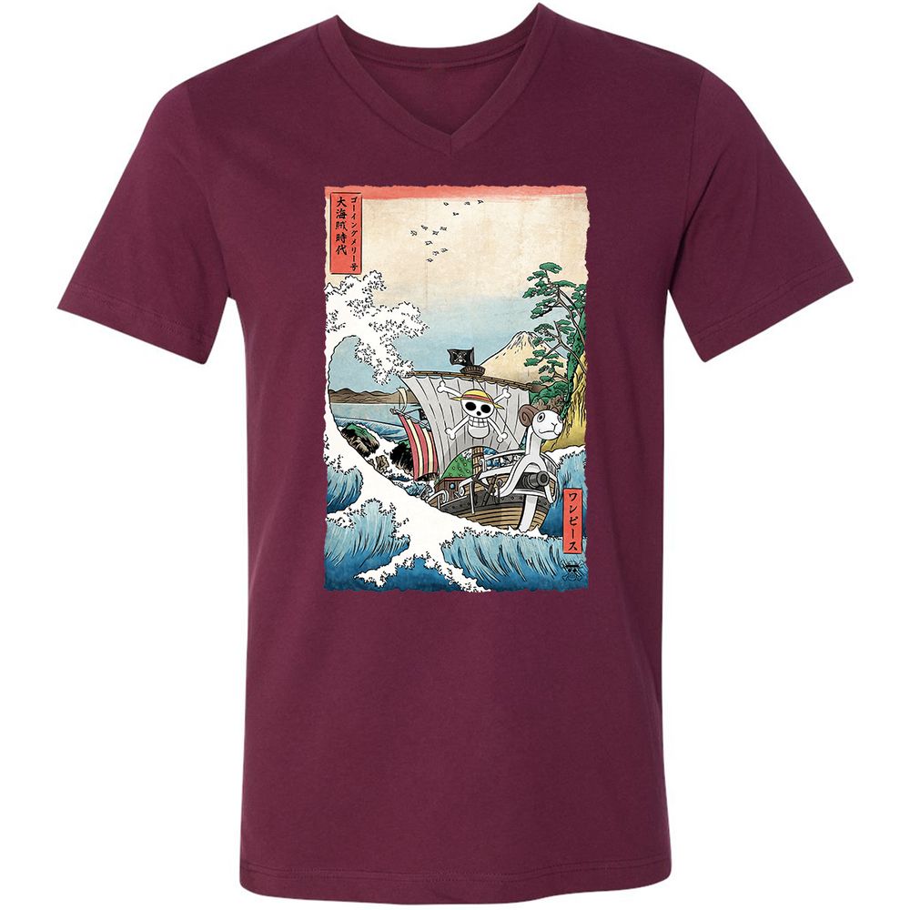 Unisex V-Neck T-Shirt - Q9USZXED - Maroon - 6
