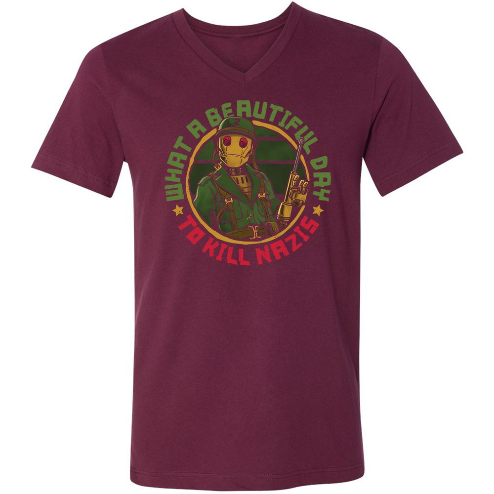 Unisex V-Neck T-Shirt - NLVTLZD2 - Maroon - 6