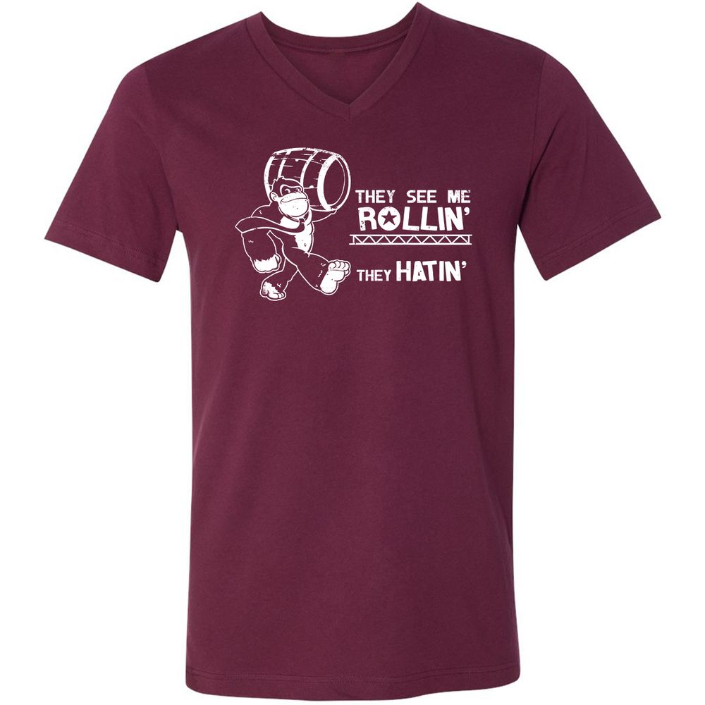 Unisex V-Neck T-Shirt - 9G341W7T - Maroon - 6