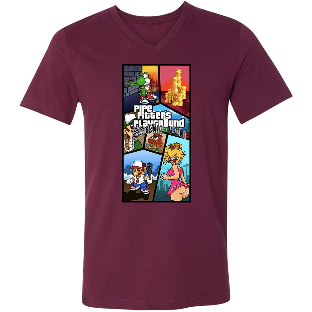 Unisex V-Neck T-Shirt - DYXCW3KN - Maroon - 6