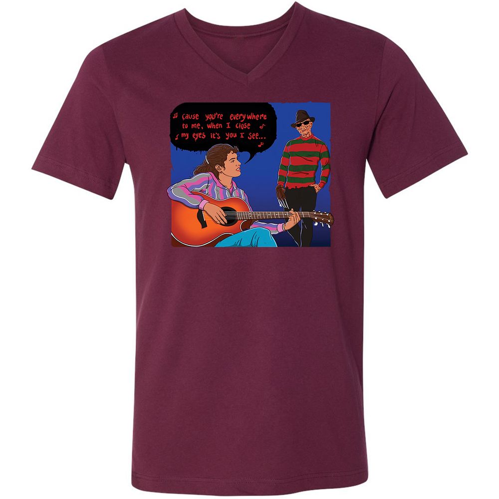 Unisex V-Neck T-Shirt - 9Z9Q9LC5 - Maroon - 6