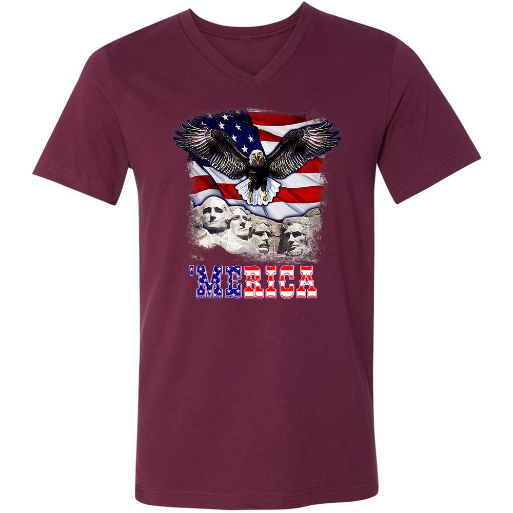 Unisex V-Neck T-Shirt - Q77MXCMQ - Maroon - 6