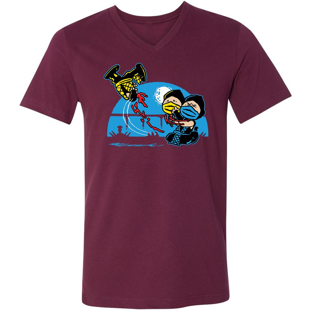 Unisex V-Neck T-Shirt - RCGBQWD8 - Maroon - 6