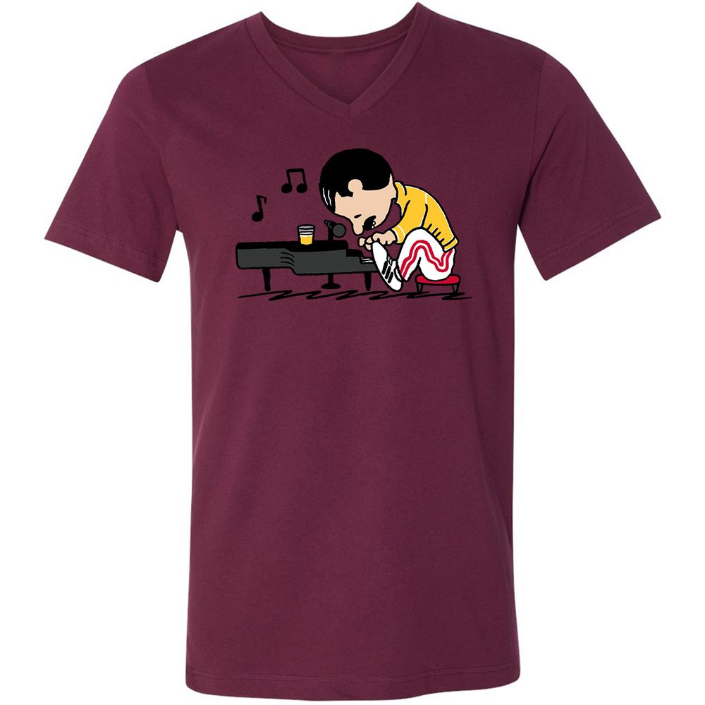 Unisex V-Neck T-Shirt - WY1QQUGC - Maroon - 6