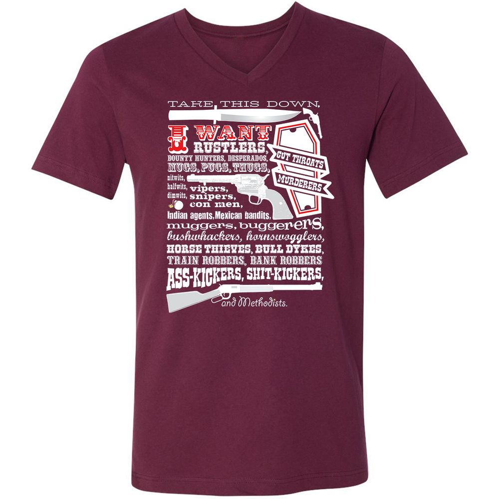 Unisex V-Neck T-Shirt - Y86TS87P - Maroon - 6