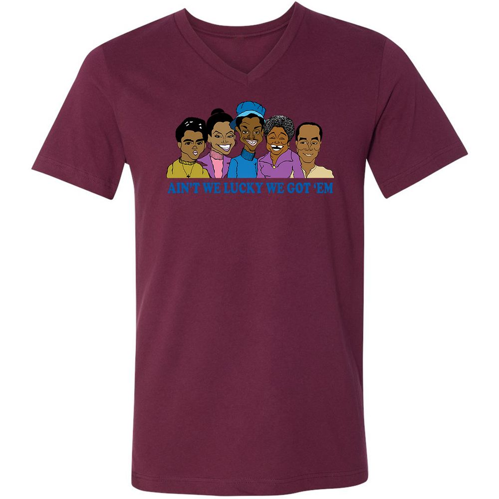 Unisex V-Neck T-Shirt - Q2X1JVQB - Maroon - 6