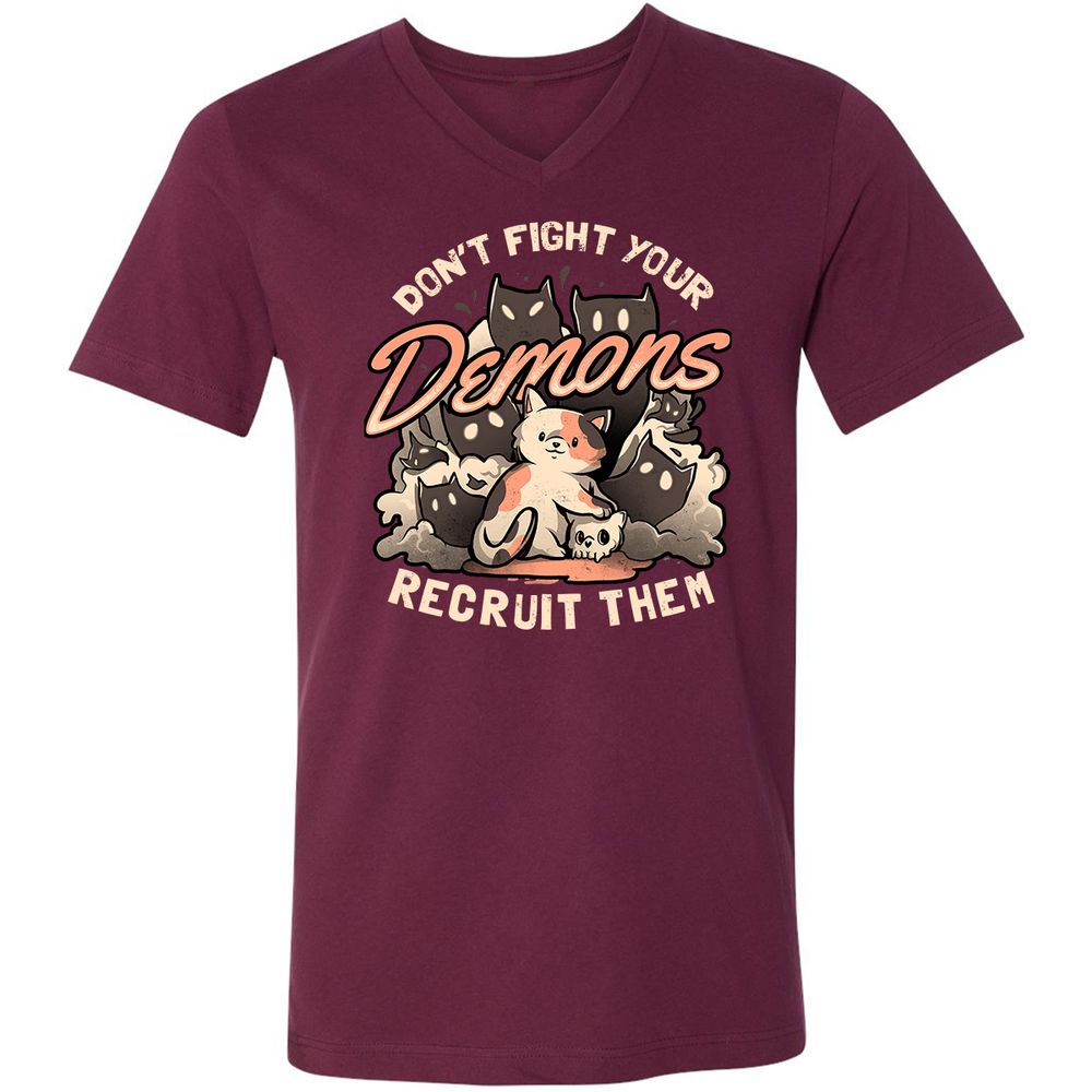 Unisex V-Neck T-Shirt - ZFXYENYW - Maroon - 6