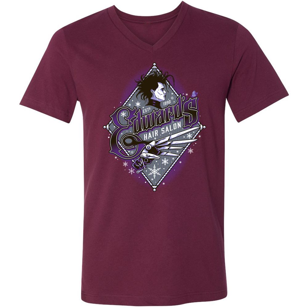 Unisex V-Neck T-Shirt - EXBDHJKM - Maroon - 6