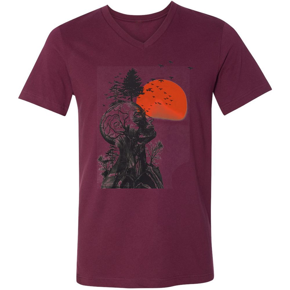 Unisex V-Neck T-Shirt - 373XTDCV - Maroon - 6