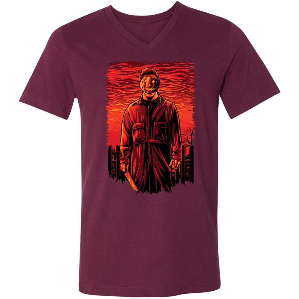 Unisex V-Neck T-Shirt - F22K7U5P - Maroon - 6