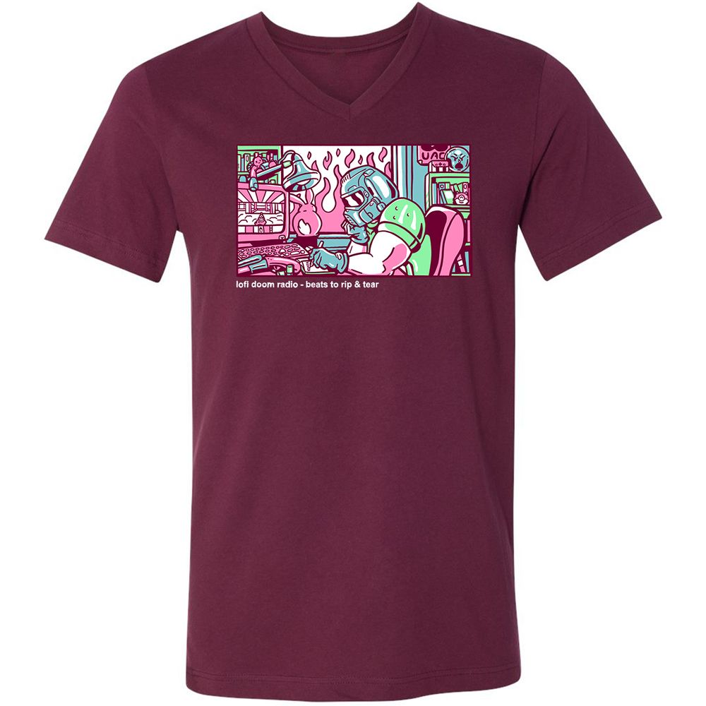 Unisex V-Neck T-Shirt - TUNX2Q7A - Maroon - 6