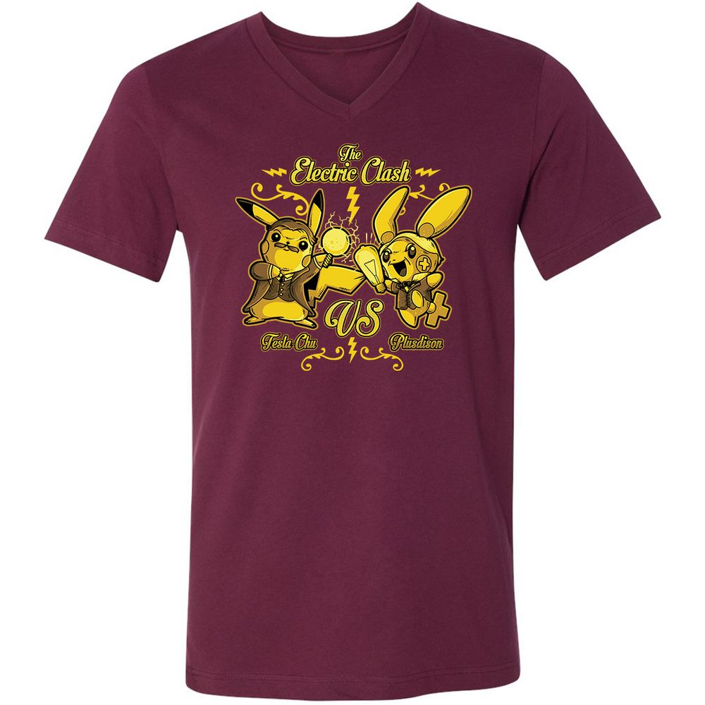 Unisex V-Neck T-Shirt - QWFGCXPK - Maroon - 6