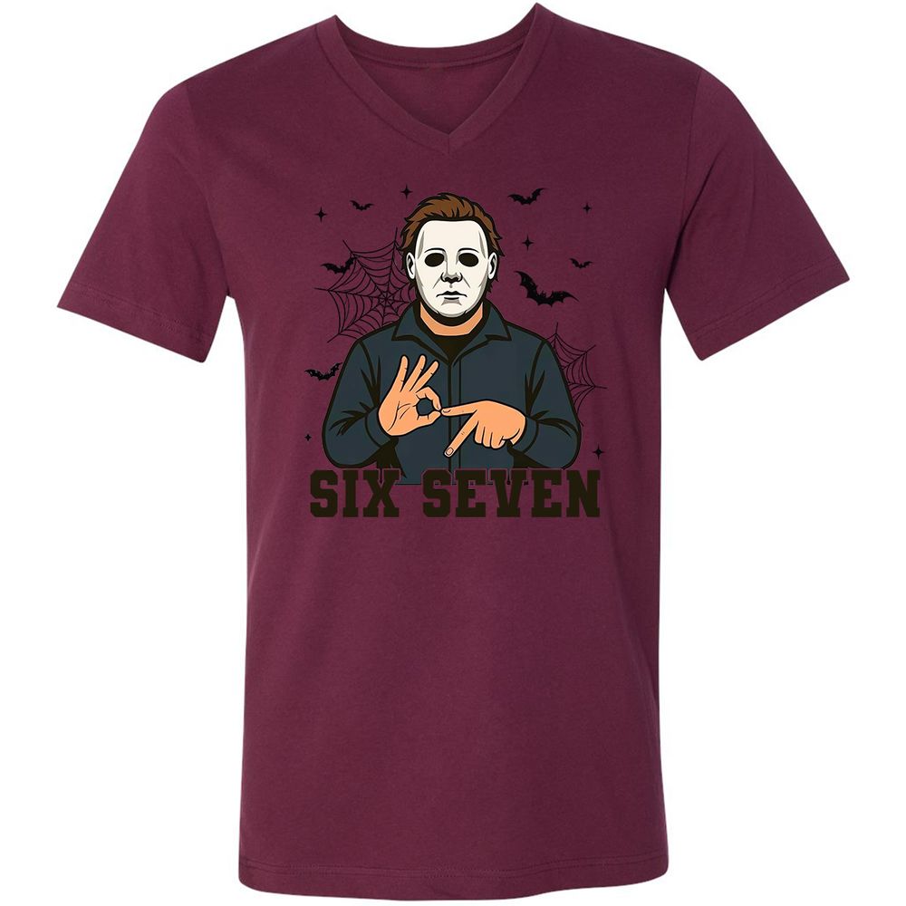 Unisex V-Neck T-Shirt - 5SCMJXG2 - Maroon - 6