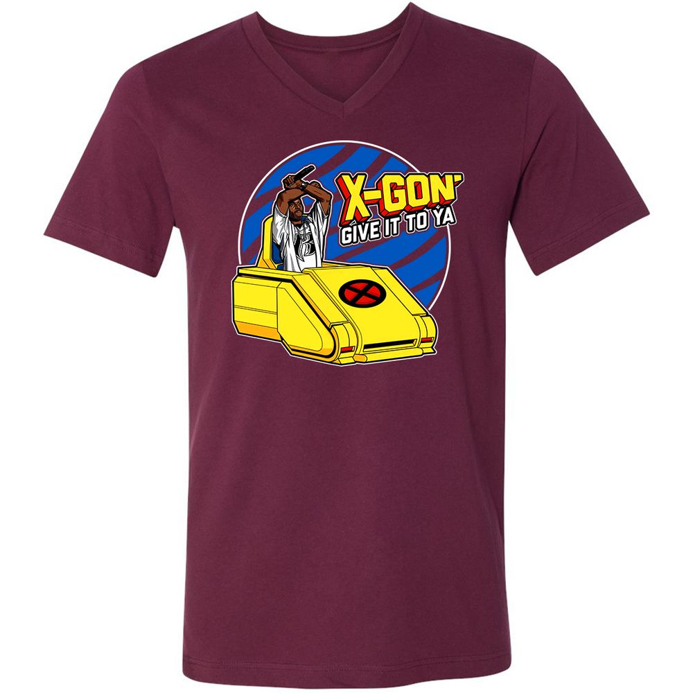 Unisex V-Neck T-Shirt - ZE6WX3FP - Maroon - 6