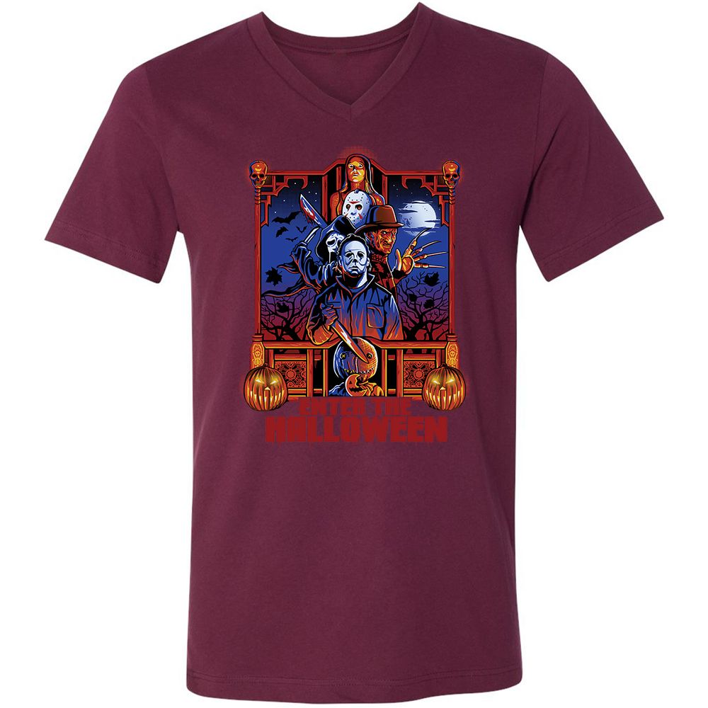 Unisex V-Neck T-Shirt - AH7LAV4Y - Maroon - 6