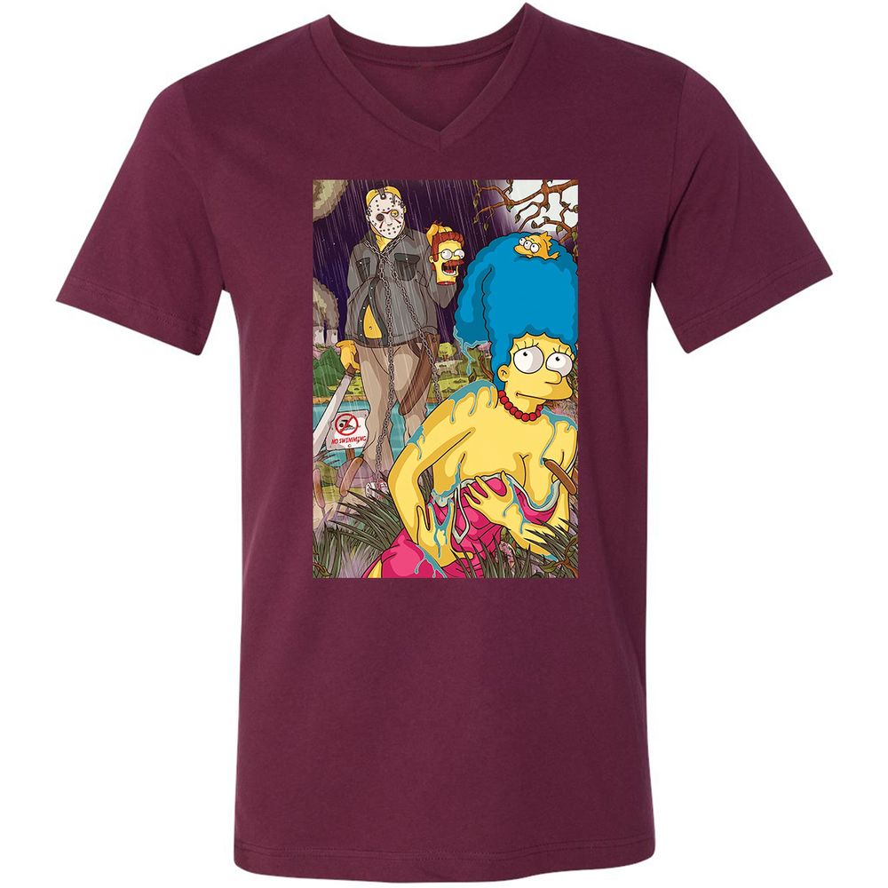 Unisex V-Neck T-Shirt - J6YJGGM2 - Maroon - 6