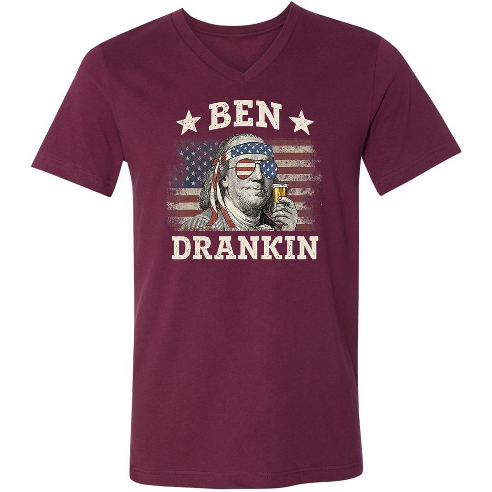 Unisex V-Neck T-Shirt - 915PASXD - Maroon - 6