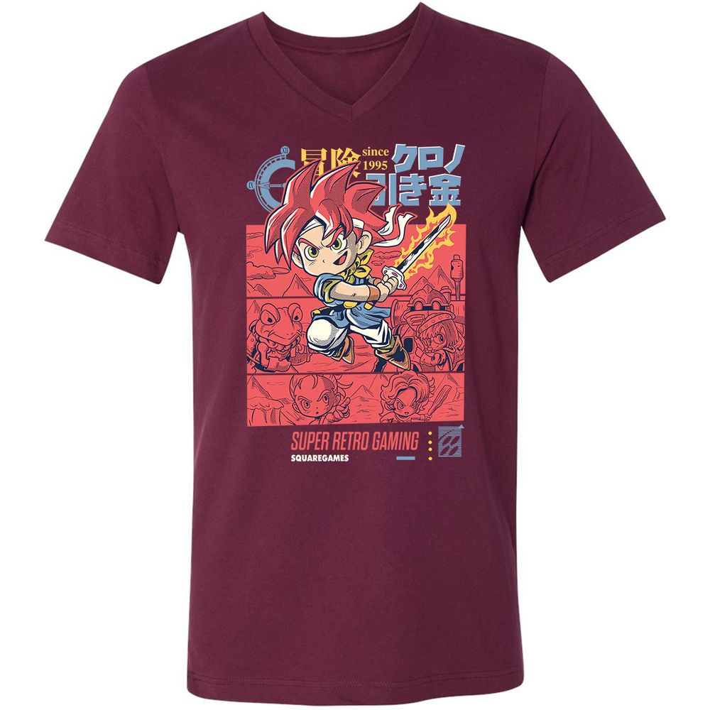 Unisex V-Neck T-Shirt - W85UQ4VY - Maroon - 6
