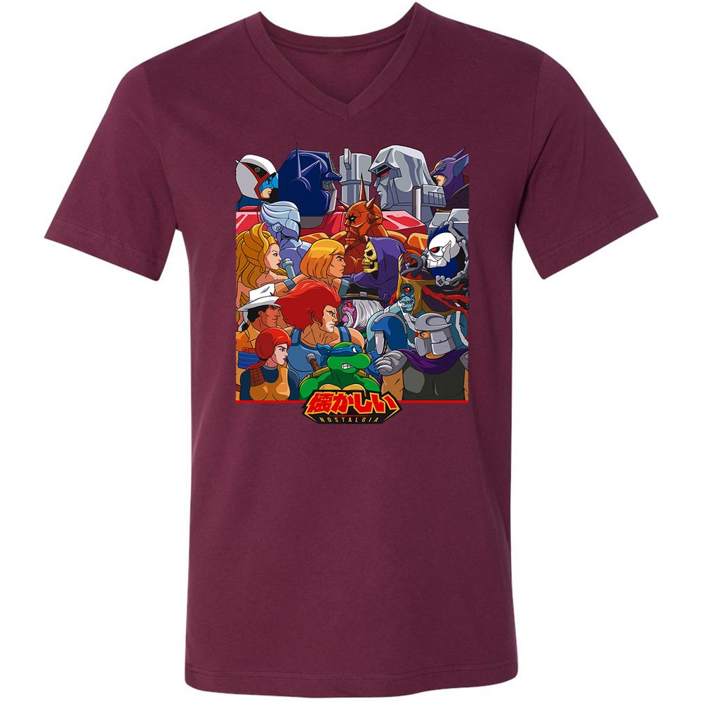 Unisex V-Neck T-Shirt - RGPYEBFQ - Maroon - 6