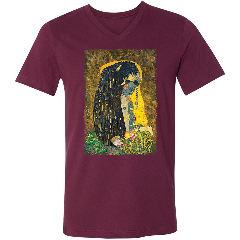 Unisex V-Neck T-Shirt - GDFURXM7 - Maroon - 6