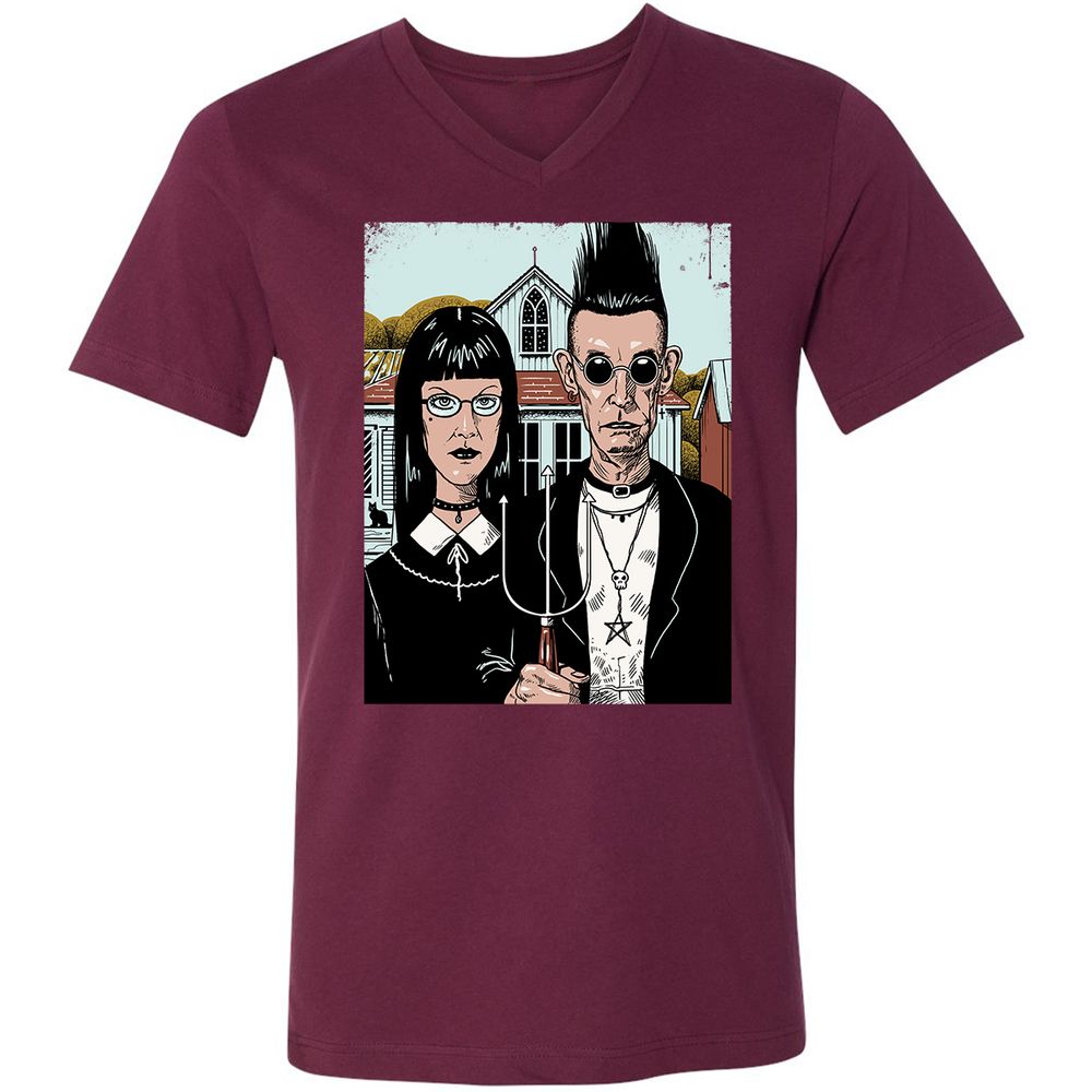 Unisex V-Neck T-Shirt - 5EA5DYBF - Maroon - 6