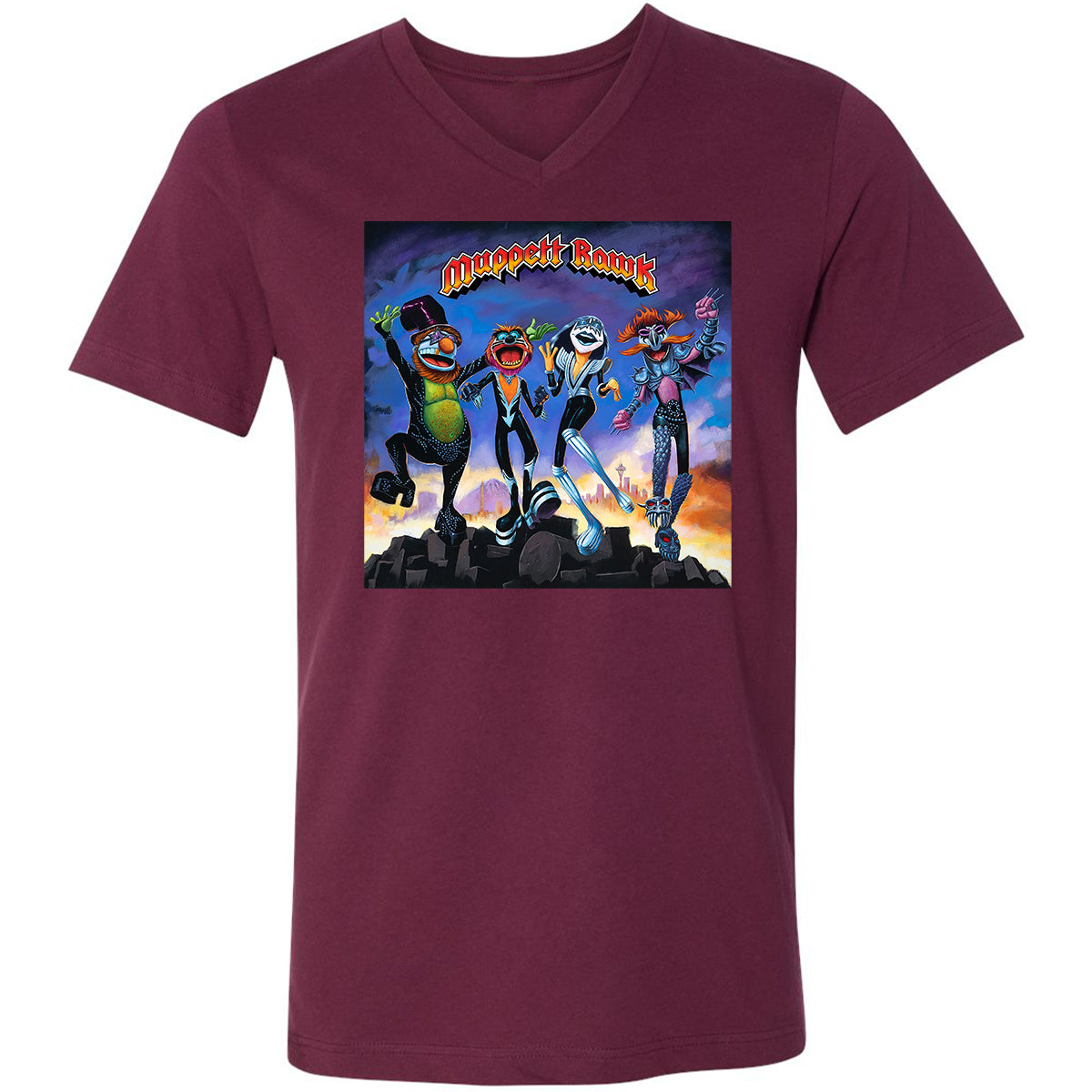 Unisex V-Neck T-Shirt - 69Q75Z5B - Maroon - 6