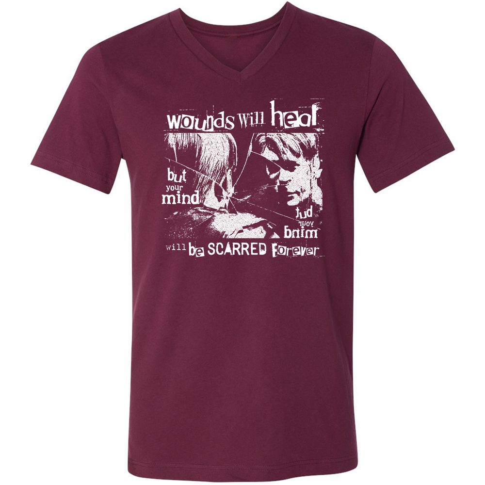 Unisex V-Neck T-Shirt - 2ERQLHBK - Maroon - 6