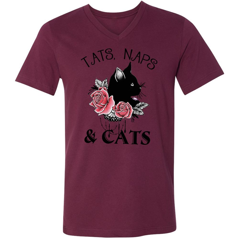 Unisex V-Neck T-Shirt - 8CW9JD1E - Maroon - 6