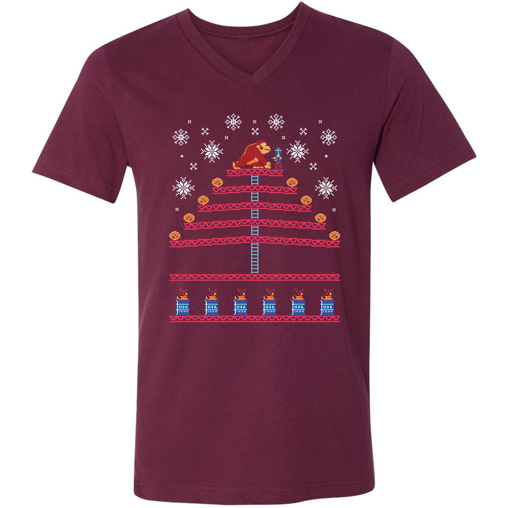 Unisex V-Neck T-Shirt - KQKNH9ZD - Maroon - 6